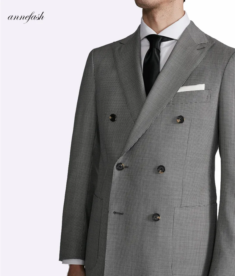 custom made high quality 100% worsted wool suit blazer double breast houndstooth jacket