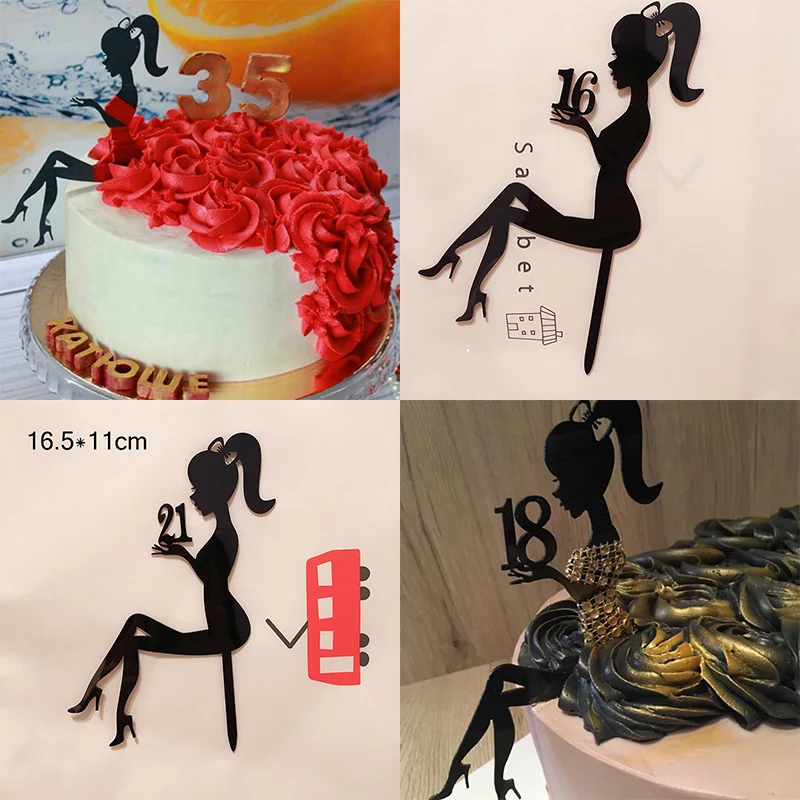 Nuovi tacchi alti Lady Happy Birthday acrilico Cake Topper Wedding Girls Cake Toppers per 16 18 21 decorazioni per torte per feste di compleanno