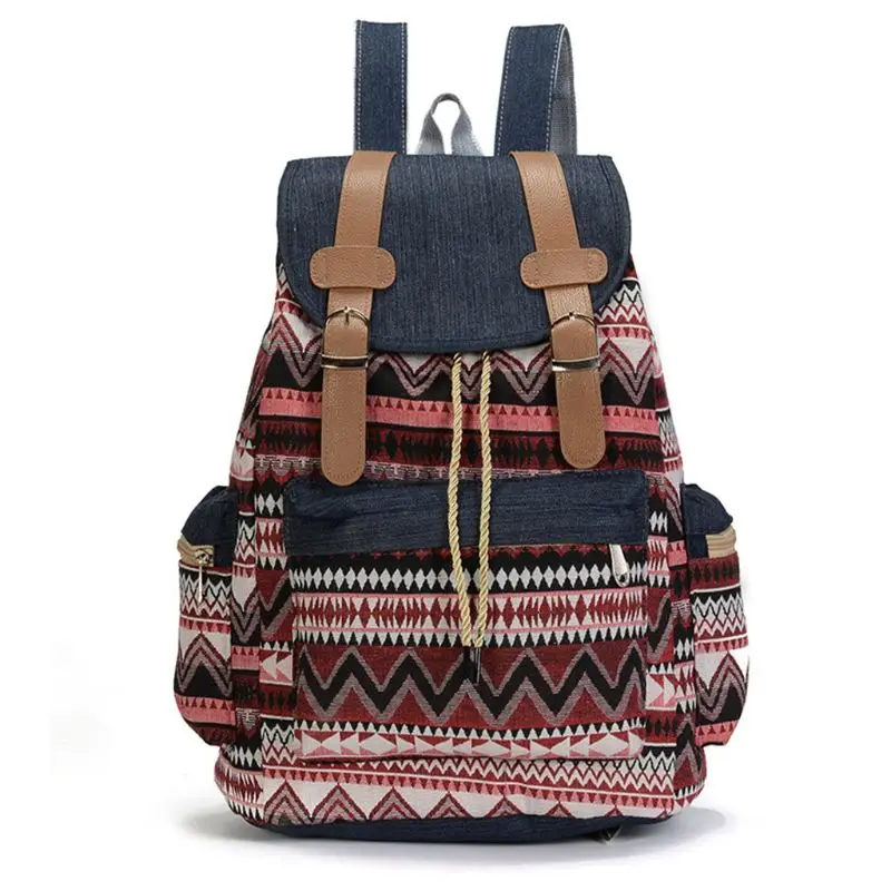 2020 Women Canvas Vintinge Backpack Ethnic Backpack Bohemian Daypack Schoolbag Casual Student Bookbags 4 Colors