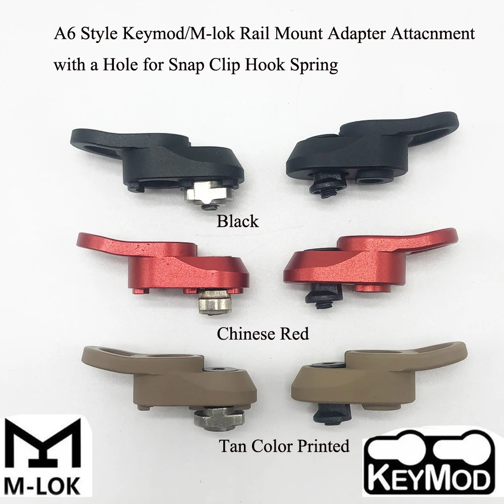 TriRock A6 Style Black/Red/Tan Rail Mount Adpater Attachment with a Hole for Snap Clip Hook Spring Fit Rail Mount System