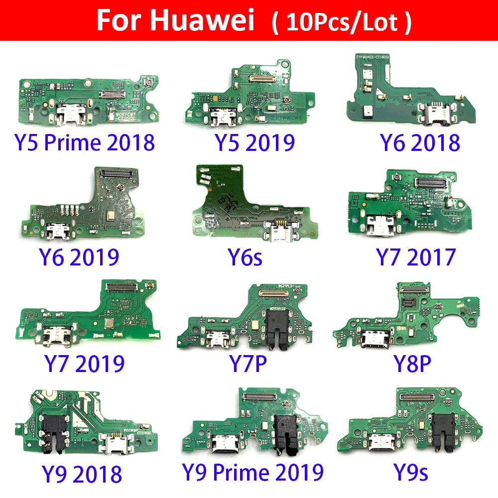 10Pcs USB Charging Port Dock Charger Connector Board Flex Cable For Huawei Y5 Y6 Y7 Y9 Prime 2017 2018 2019 Y6P Y6s Y7P Y8P Y9s