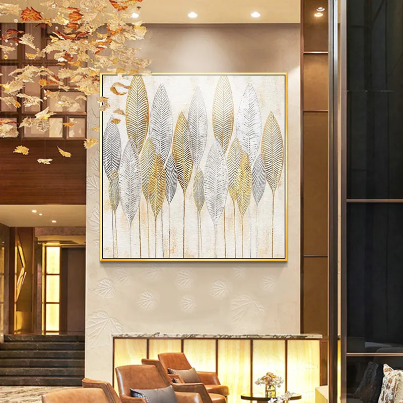 Hand-painted Abstract Oil Painting Gold Leaf Color Light Nordic Style Luxury Living Room Wall Decoration Painting Paintings Entr