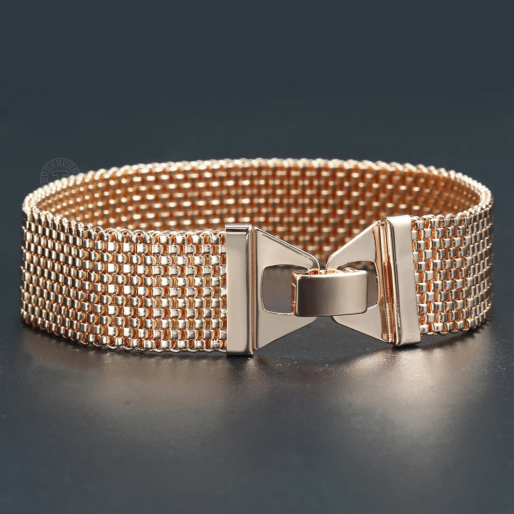 16mm Big Women Men Vintage Bangle Bracelet 585 Rose Gold Color Watch Band Chain Fashion Party Wedding Jewelry CB44