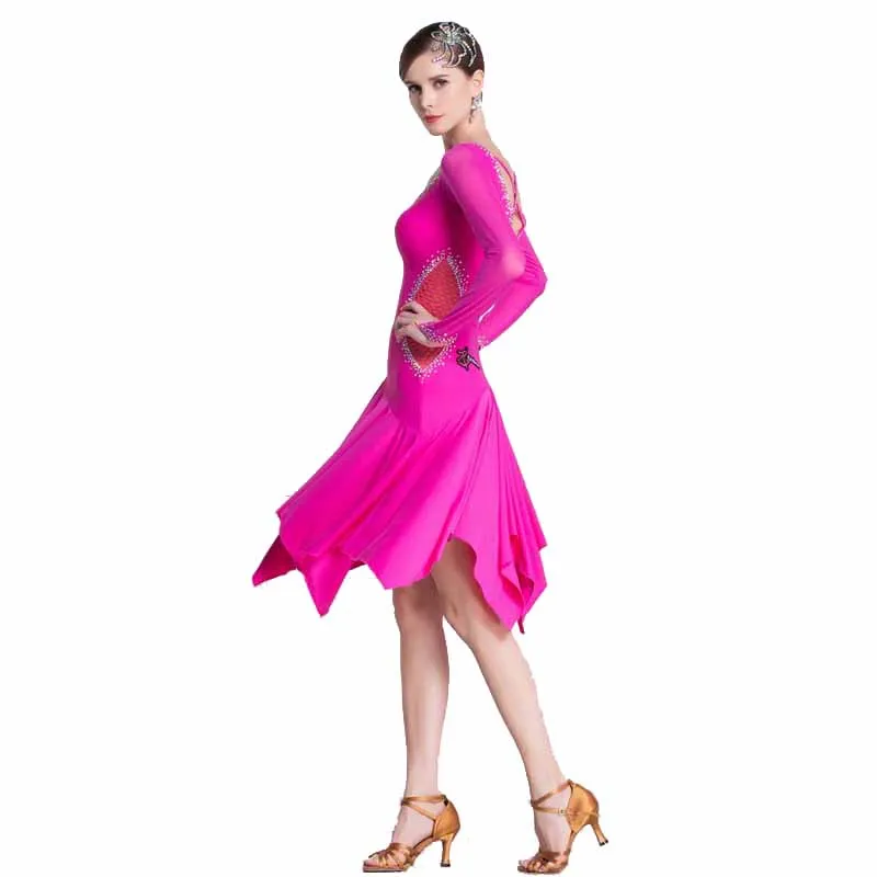 LP-1805 High Quality Cheap Women Girls Ballroom Latin Practice Wear Hot Sale Hot Pink Dance Latin Practice Dress For Party