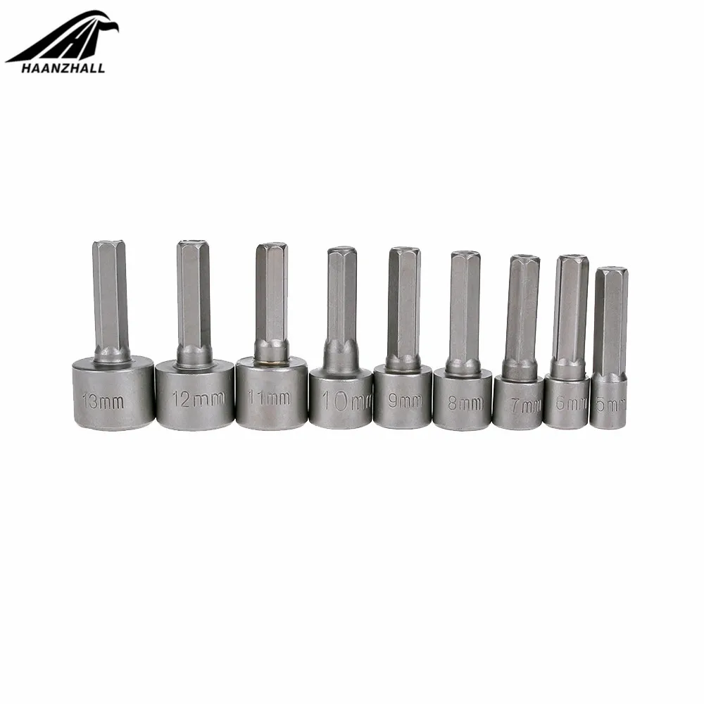 9Pcs 1/4 "Hex Shank Power Nut Driver สว่านประแจซ็อกเก็ตบิตสกรู 5-13 มม.Nut Driver ชุดอะแดปเตอร์ซ็อกเก็ต