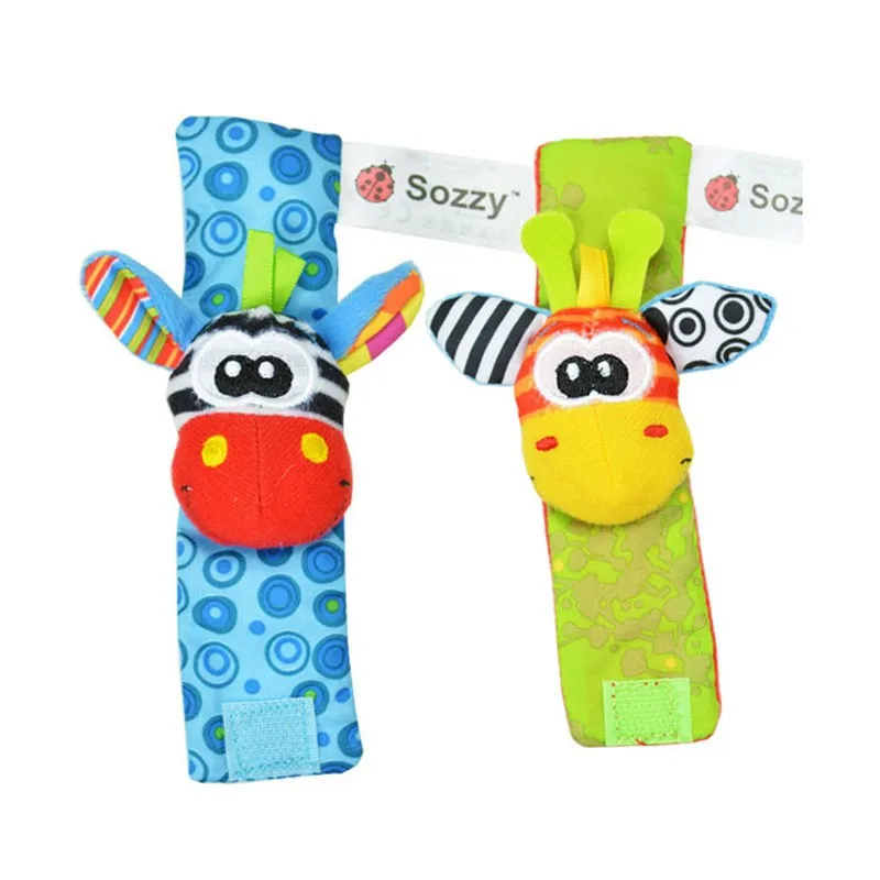 100pcs / 25 sets of newborn baby rattle toys Sozzy Garden Bug animal cute cartoon wrist rattle and plush socks wholesale