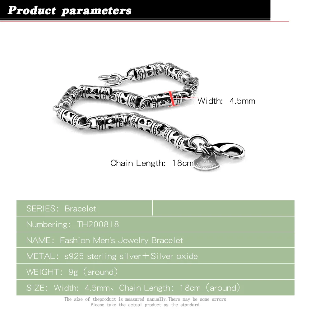 Vintage Fashion 925 Sterling Silver Round Cylindrical Chain Men Bracelets. Hollow Cylinder Bamboo Bracelets Siver Jewelry