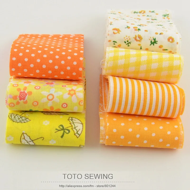 Booksew 7pcs/Lot Jelly Roll Fabric Strips Yellow Sets For Patchwork Crafts 100% Cotton 5cm x100cm Quilting Bundle DIY Tildas