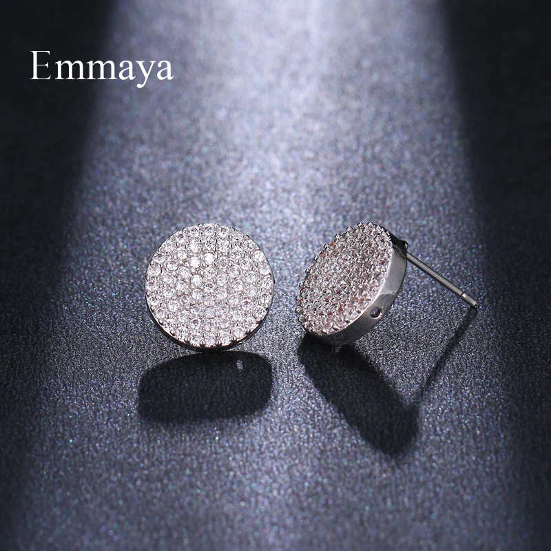 Emmaya Classical Style Small Disk Shape With Cubic Zircon Silver Plated Personality For Women Luxury Earring Dainty Gifts