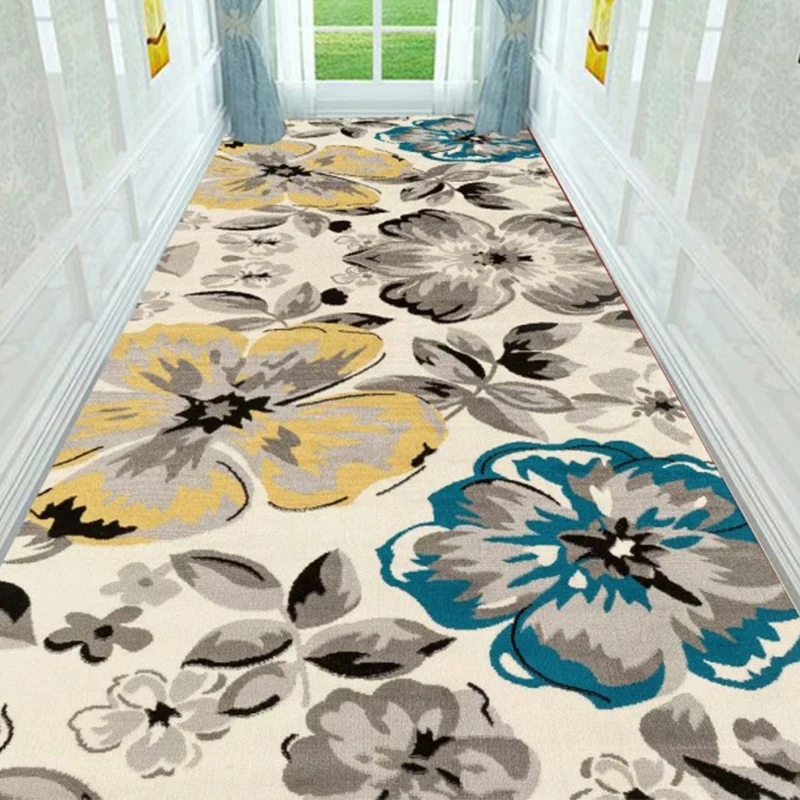 Nordic Modern Floral Long Hallway Carpets Home Stair Mat Hotel Aisle/Corridor Area Rugs Anti-Slip Bathroom Kitchen Doormat