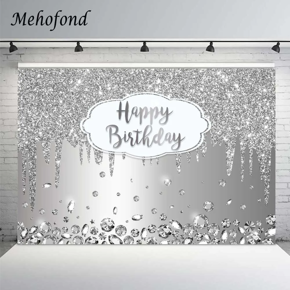 Mehofond Happy Birthday Backdrop For Photography Glitter Silver Diamond Sands Children Adult Decor Photo Background Photozone