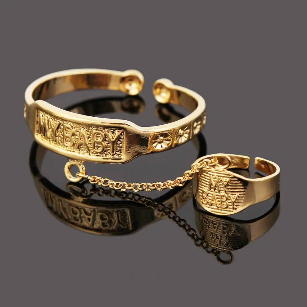 Gold Trendy Bangles Adjustable Hand Bracelets Lovely Jewelry Gift With Ring