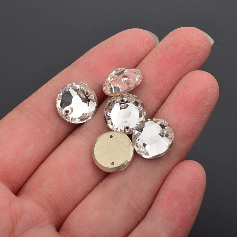 JUNAO 8mm 10mm 12mm Sewing K9 Glass Crystal AB Rhinestone Flatback Round Strass Diamond Sewn Crystal Stones for DIY Clothes