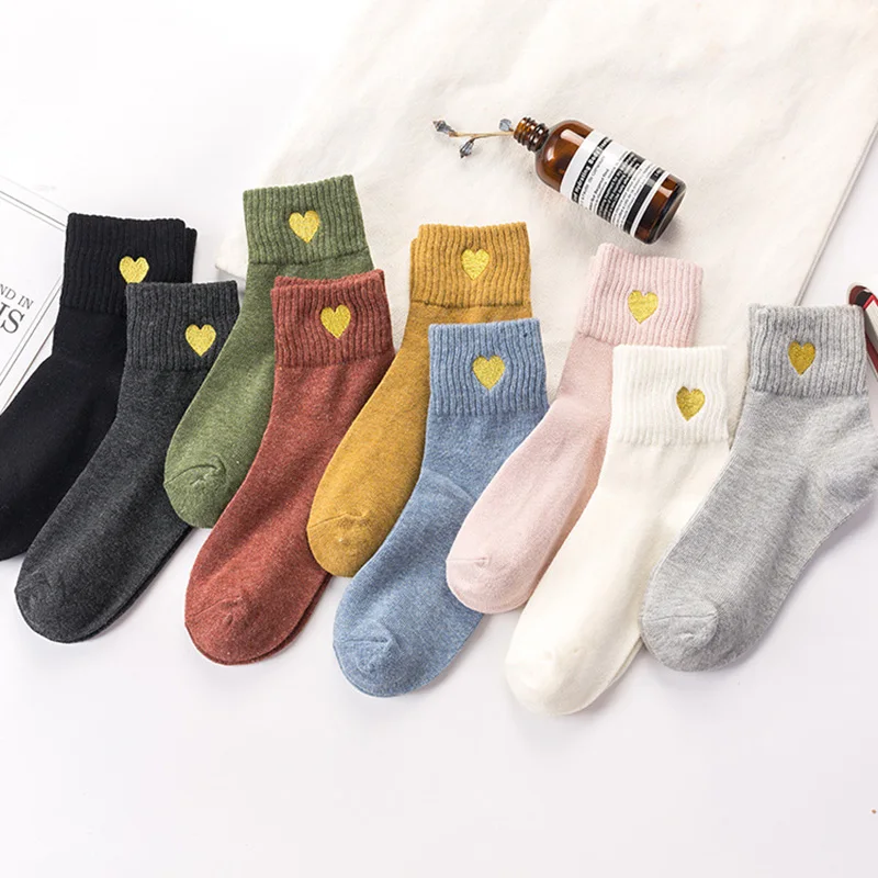 Autumn Women Solid Lovely Patterned Socks Soft Cotton Casual Cute love Holiday gift Socks For Female Sweat Absorption Breathable