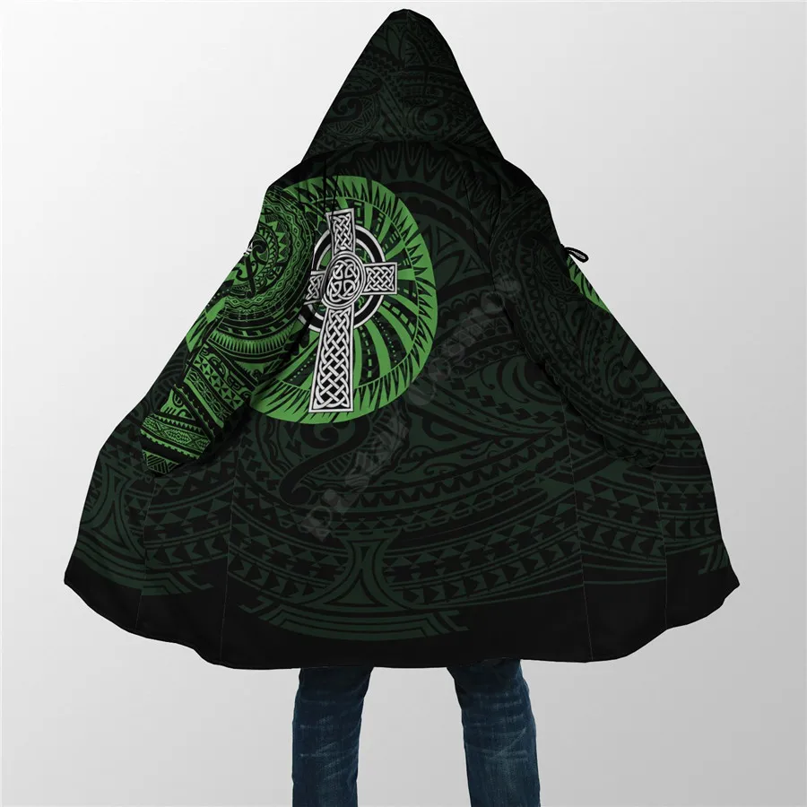 Irish Tattoo Cloak 3D All Over Printed Hoodie Cloak for Men Women Winter Fleece Wind Breaker Warm Hood Cloak