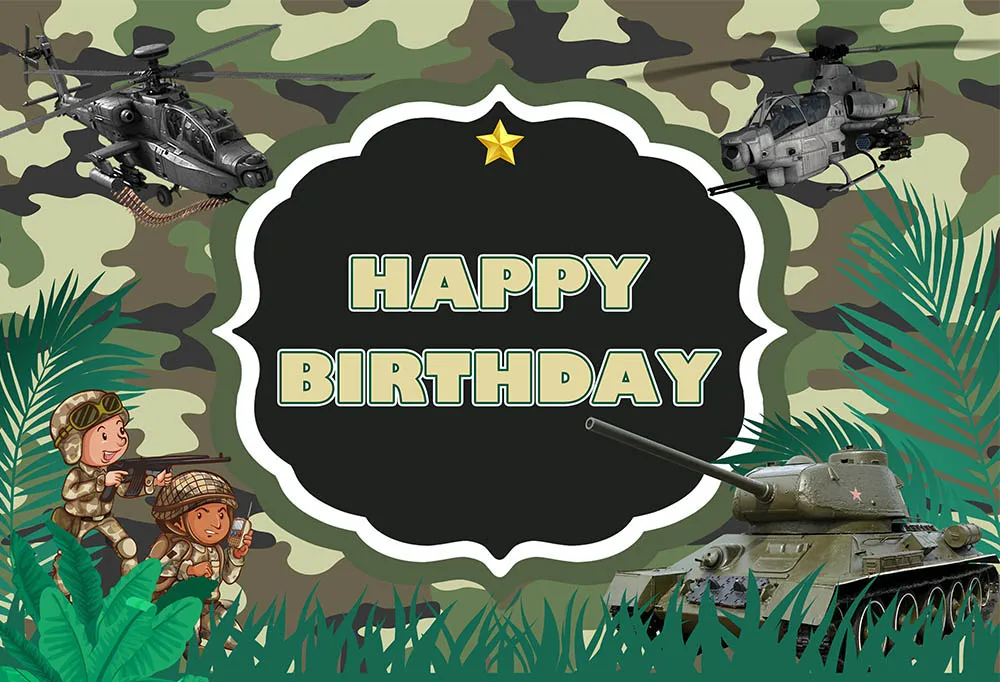 Mocsicka Army Sign Birthday Photography Backdrops Fighter Tank Boy's Birthday Party Background Photography Birthday Backdrop