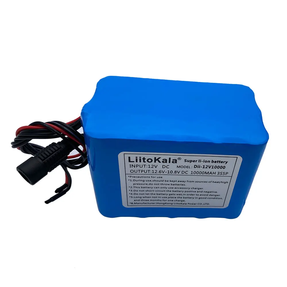 LiitoKala Large capacity 100% Original 12V 10000mAh 18650 rechargeable lithium batteries 12V 10ah+12.6V 3A battery Charger