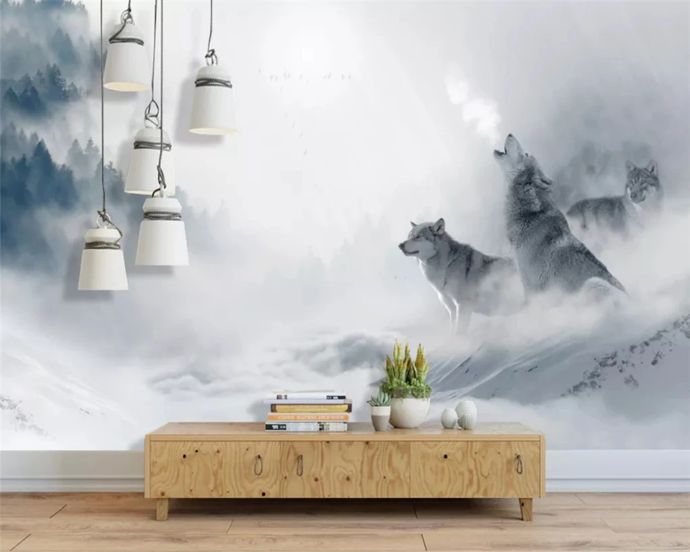 

beibehang Custom wallpaper beautiful foggy forest Nordic minimalist wolves background papel de parede wall papers home decor