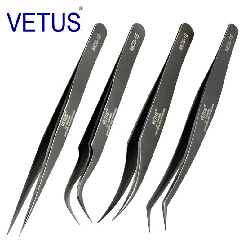 100%Vetus MCS Series Premium Beauty Makeup Tweezers for Eyelashes Extension Pinzas Super Precision