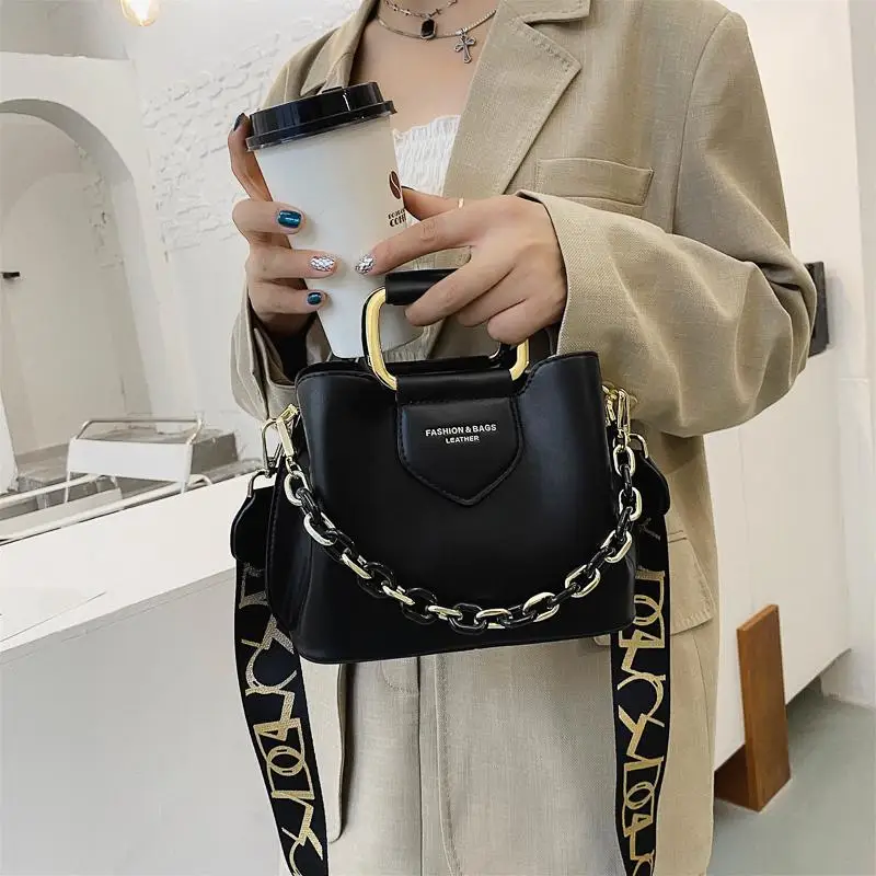 Luxury Women\'s Bucket Bag Designer Thick Chain Handbags Purses Leather Shopper Shoulder Bag Female Mini Crossbody Bags Totes