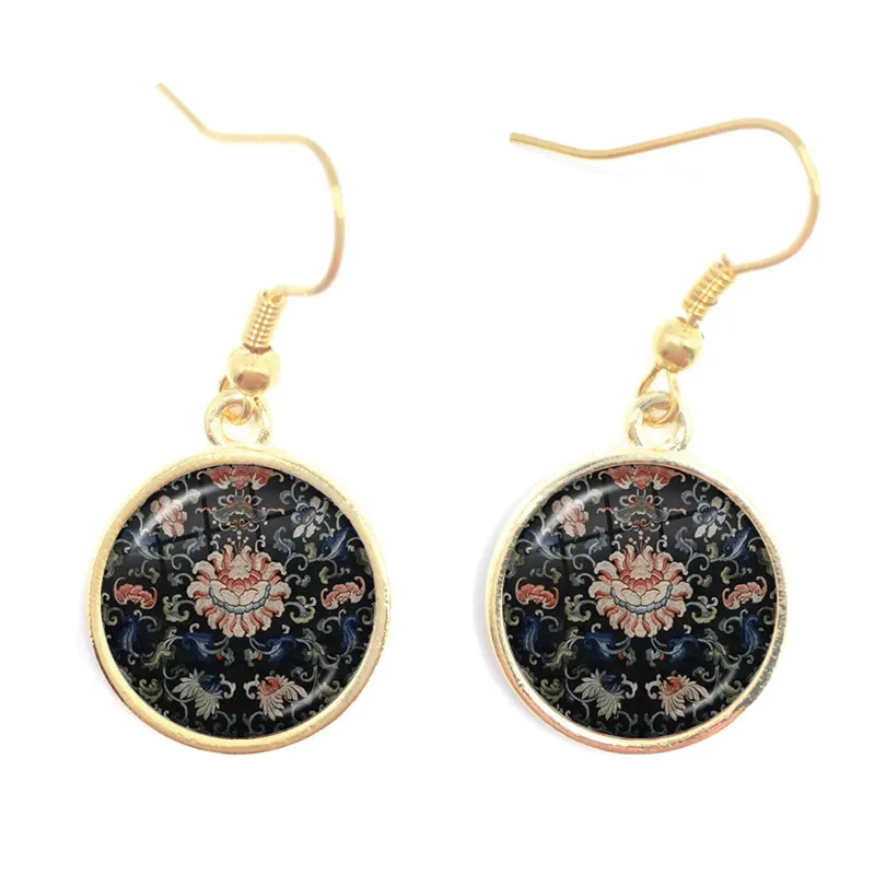 Charm Henna Yoga Amulet Ladies Drop Earrings Glass Cabochon Earrings Jewelry Mandala Symbol Bohemia Ladies Women Girls Gift