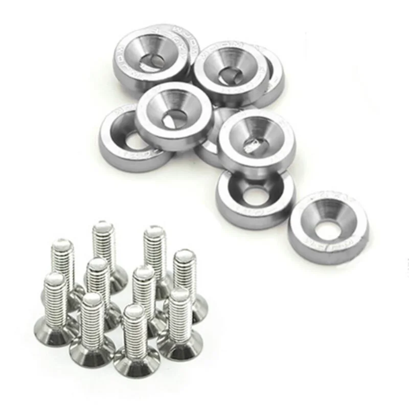 10pcs M6 JDM Car Modified Hex Fasteners Fender Washer Bumper Engine Concave Screws Fender Washer License Plate Bolts