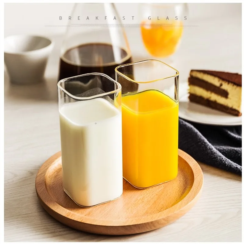 

Single transparent coffee cup, juice cup, high temperature resistant square glass, square water cup and Milk Cup