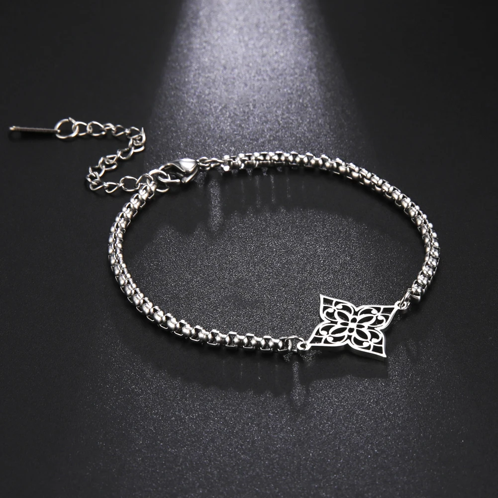 Skyريم خمر المرأة اليد أساور الفولاذ المقاوم للصدأ الذهب اللون هندسية انقطاع تخريمية زهرة صندوق سلسلة أساور بالجملة #2