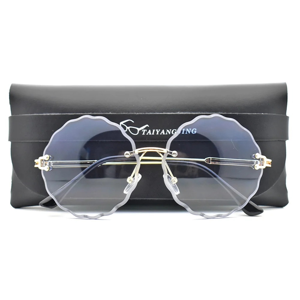Vintage Rimless Sunglasses Women Fashion Luxury Brand Designer Round Flower Sun Glasses Ladies Retro Outdoor Gradient Shades Top