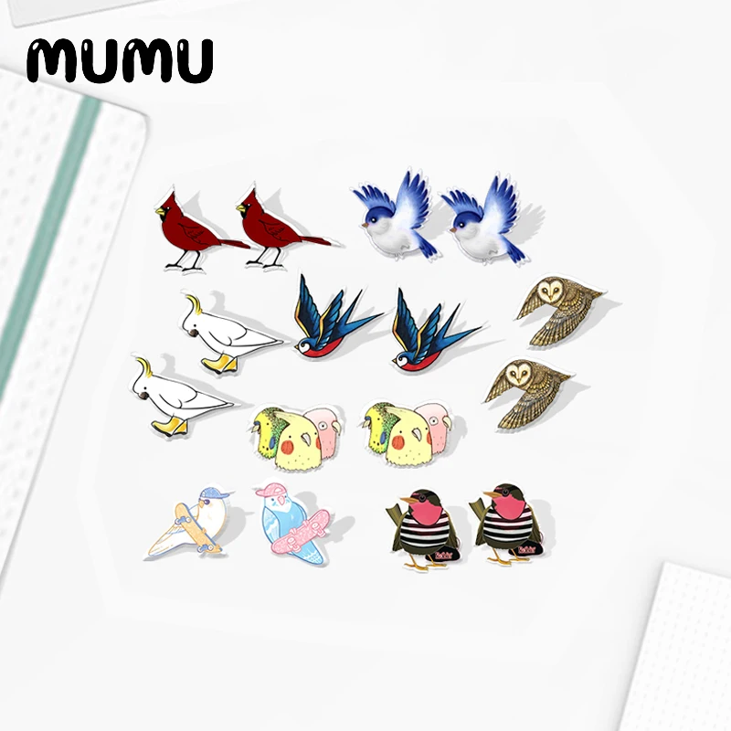 2020 New Robin Bird Stud Earring Cute Animal Acrylic Earring Handmade Earrings Epoxy Jewelry Gifts for Girl