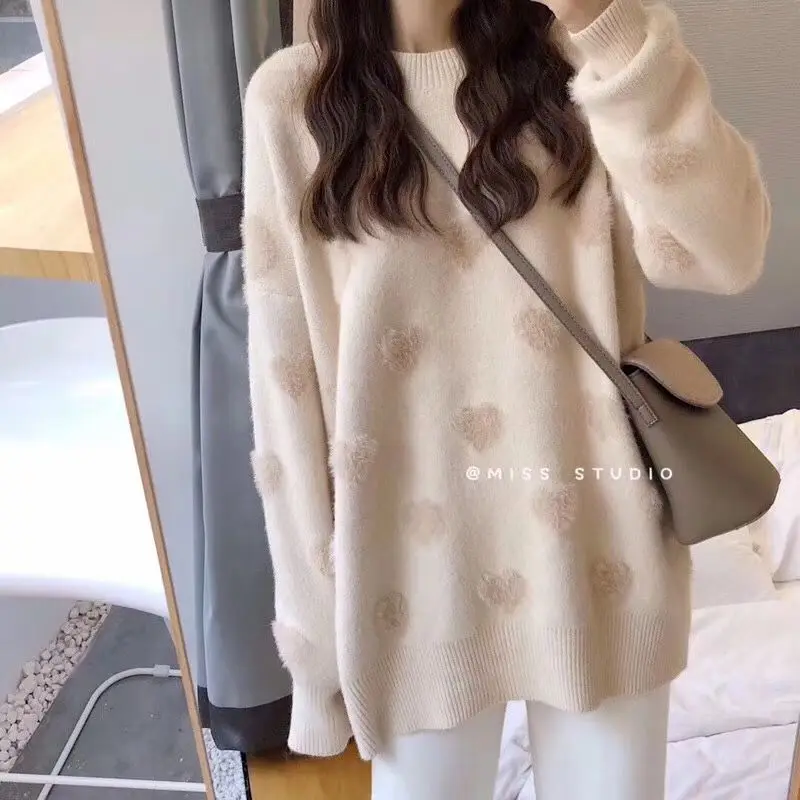 Strawberry Fashion Wool Love Women Long Sweater Autumn and Winter Warm Ladies Turtleneck Sweater New O-Neck Pullovers