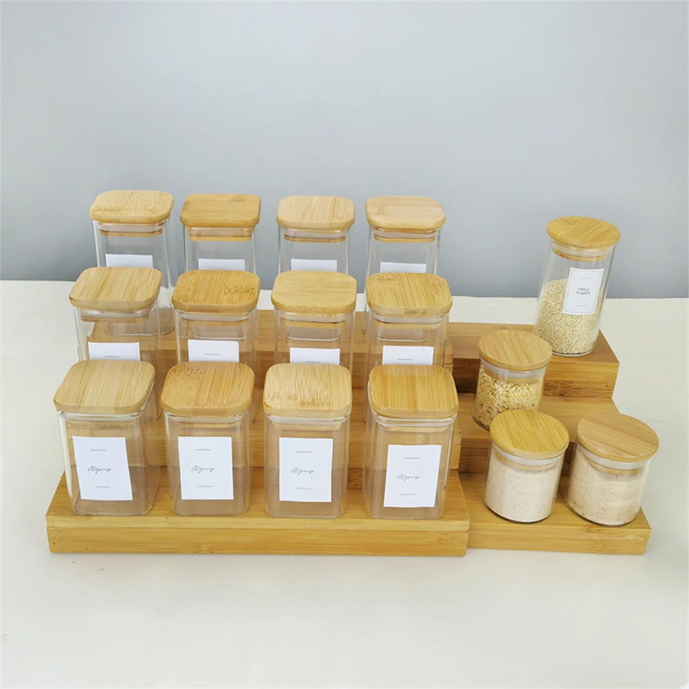 

12 Pcs/Set storage jar Kitchen Glass Storage Bottle with Lid Square Spice Containers Home Accessories With Labels