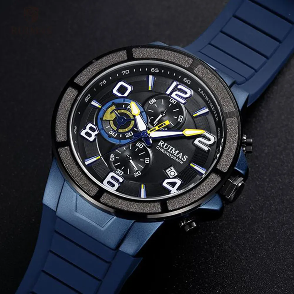 MEGIR RUIMAS Military Sport Watches Men Top Brand Chronograph Quartz Watch Man Waterproof Wristwatch Blue Relogio Masculino 587