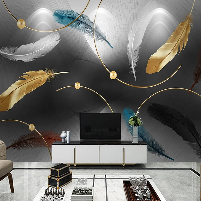 Custom 3D Wall Mural Modern Abstract 3D Golden Feather Wallpaper Living Room TV Sofa Bedroom Self-Adhesive Art Home Decor
