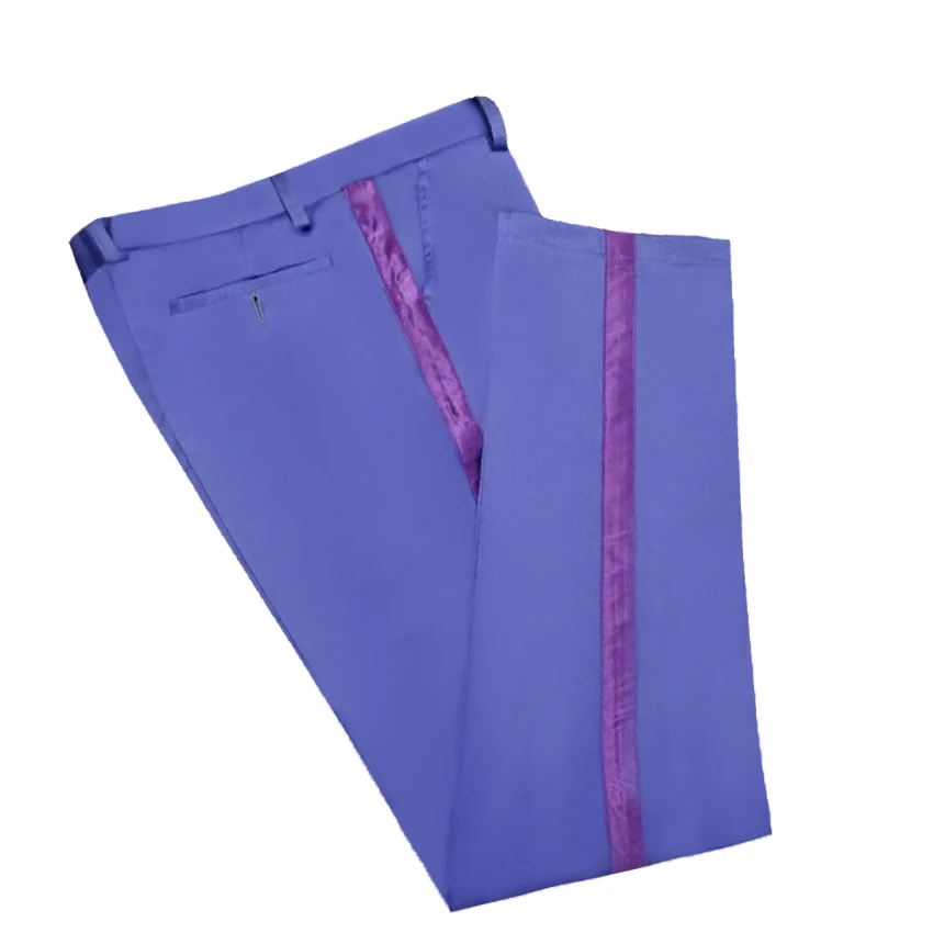 New Stain Man Pants Formal Wedding Men Suit Pants purple Dress Trousers  Suit pants with trim