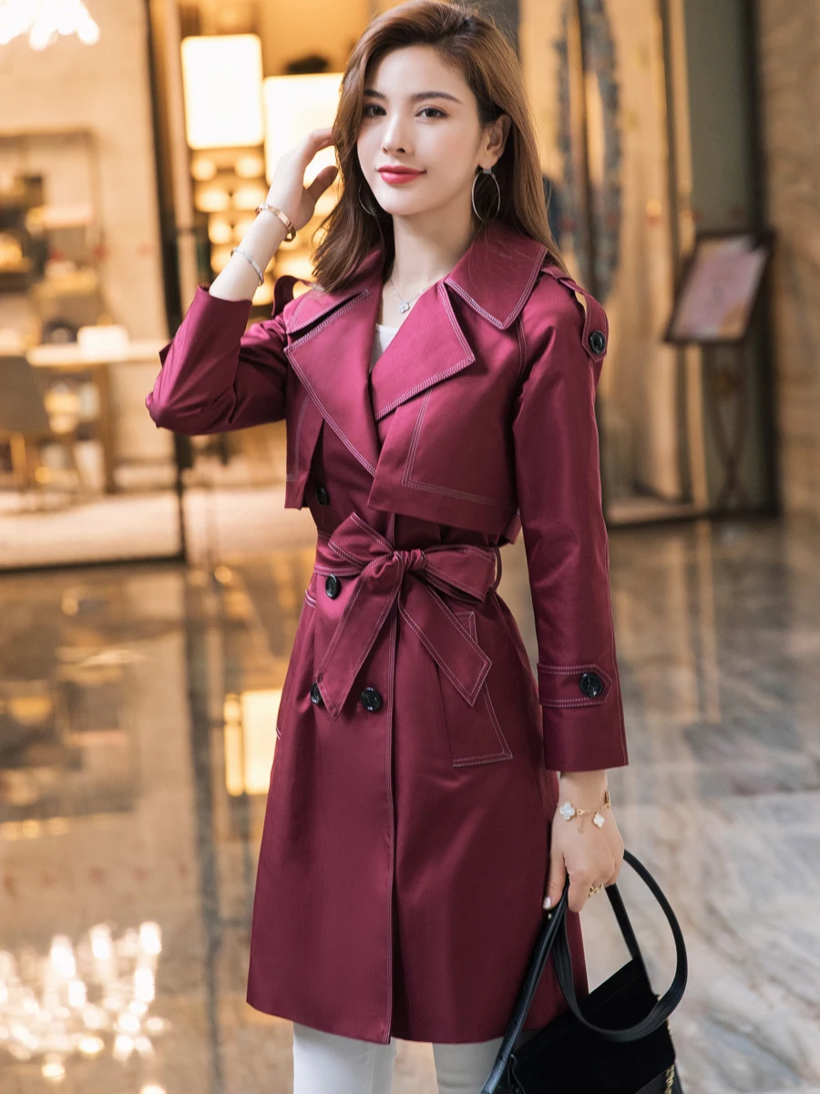 

Spring Autumn New Brand Causal Overcoat Women Trench Coat Solid Color Jacket Female Long Sleeve Jackets With Belt Windbreaker