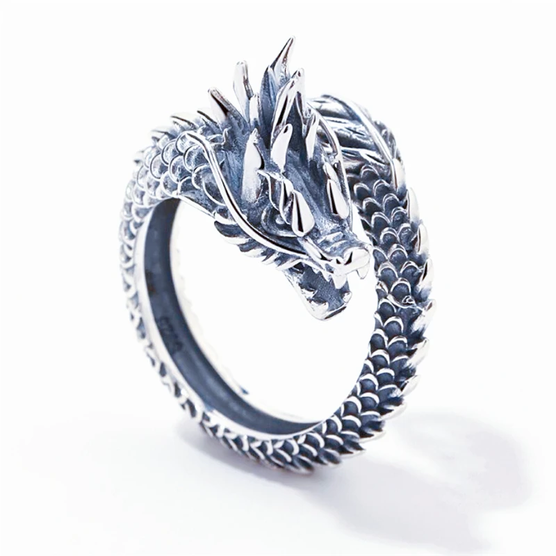 Sole Memory Retro Domineering Dragon Men Thai Silver Personality Silver Color Female Resizable Opening Rings SRI515