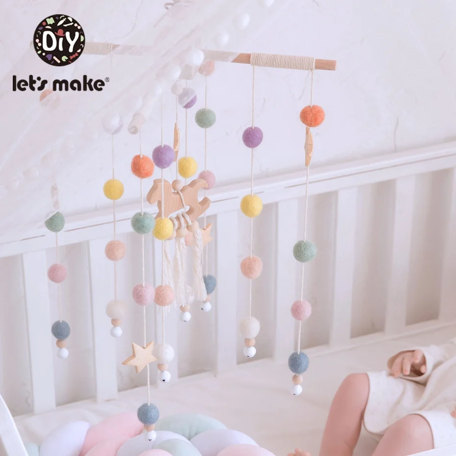 Let'S Make – guirlande Mobile en feutre de laine pour bébé, décor de fête prénatale en bois, cloches de lit suspendues