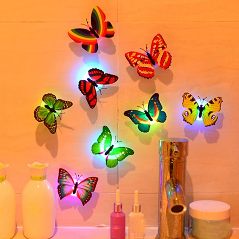 Colorful Luminous Butterfly LED Night Light Wedding Decorative Lamp Stickers Children Small Gifts TOYS game Battery Operated