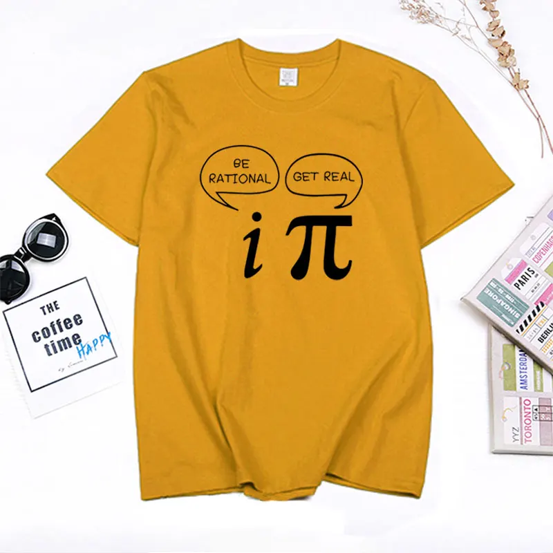 Summer Style Be Rational, Get Real! Maths Science Geeky Funny Joke Pun Pi T-Shirt Tops Men Tee Short Sleeves Cotton Shirts Tees