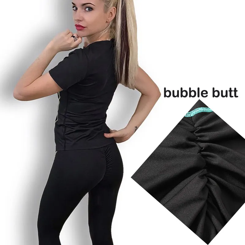 Quickly Dry Women 2 Piece Set bubble butt high waist legging yoga shirt Outdoor Sportswear Fitness suit Sport outfit for woman