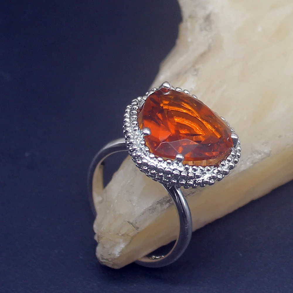 

Fashion Jewelry Heart Honey Topaz New Genuine 925 Silver Unique Band Ring Wedding Engagement Gifts for Women Size 8# 20214025