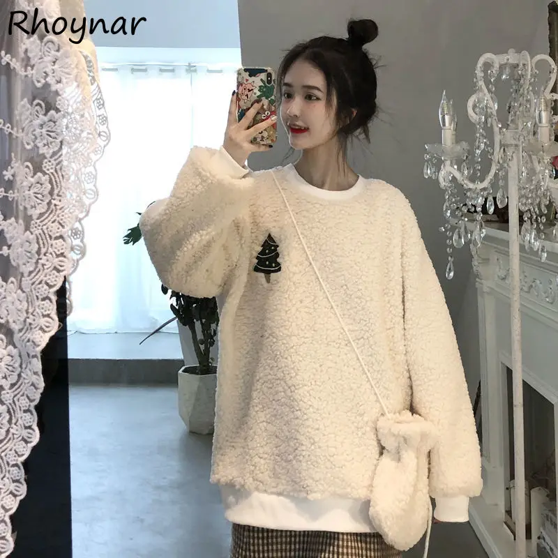 

Sweatshirts Women Sweet Casual Fashion Long Sleeve Winter O-neck Cartoon Embroidery Female Girls Warm Comfort College Street New