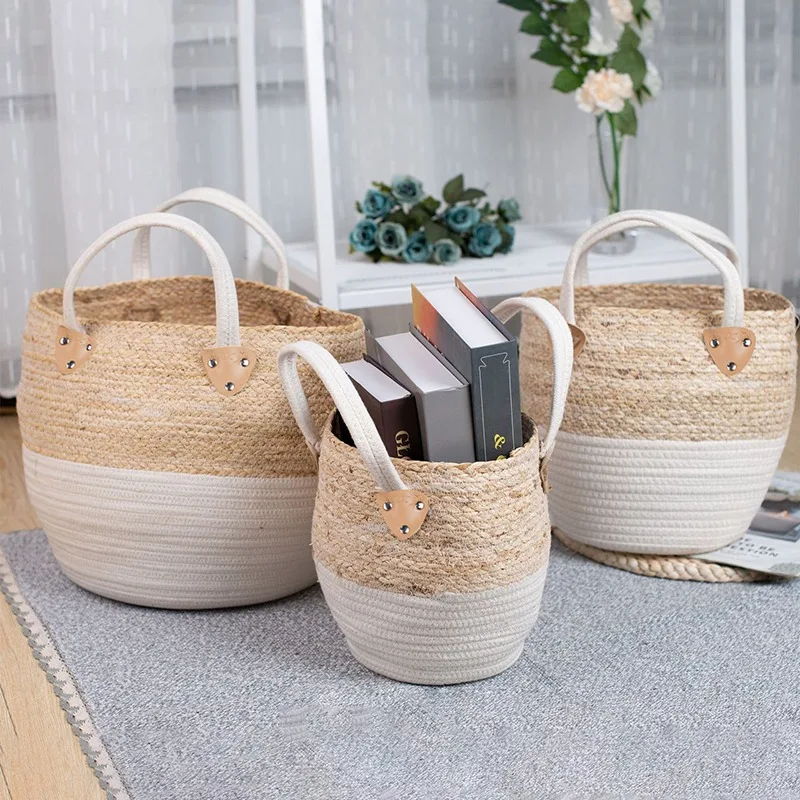 

Wicker Basket Toy Organizer Folding Rattan Seagrass Handmade Storage Basket Clothes Laundry Woven Basket Plant Flower Pot