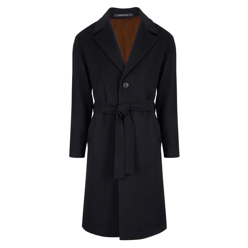 Winter Woolen Overcoat Navy Blue Men's Solid Thick Enaland Style Belt Loose Warm Long-Length Trench Coat Male Jacket 2021 New