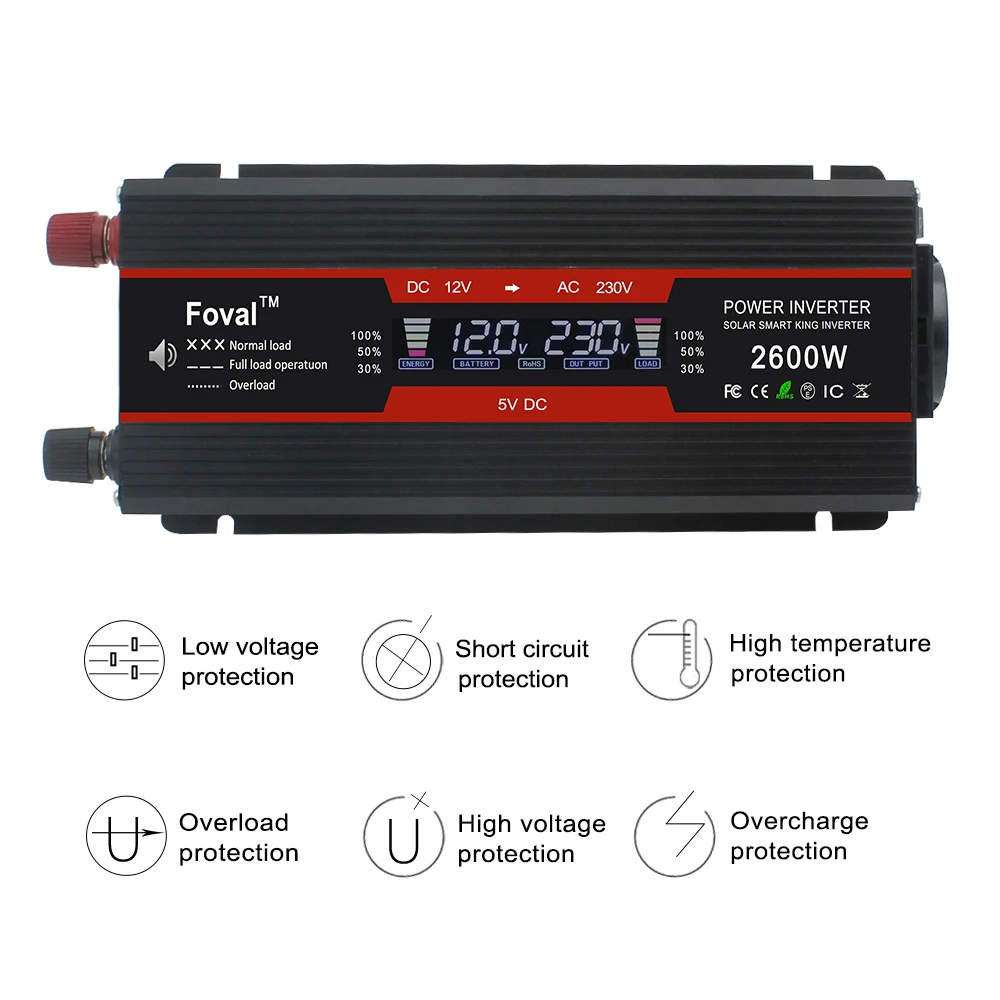 1500W/2000W/2600W Modified Sine Wave  LCD display Power Inverter DC 12V to AC 220V Solar 2 USB Car Transformer Convert EU Socket