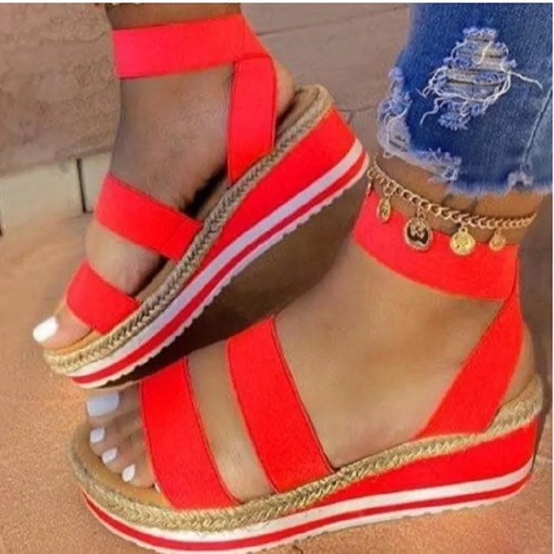 Summer Sandals Women Wedges Platform Ladies Hemp Shoes Ladies Candy Color Casual Girls Slip on Strap Cross Girls2021