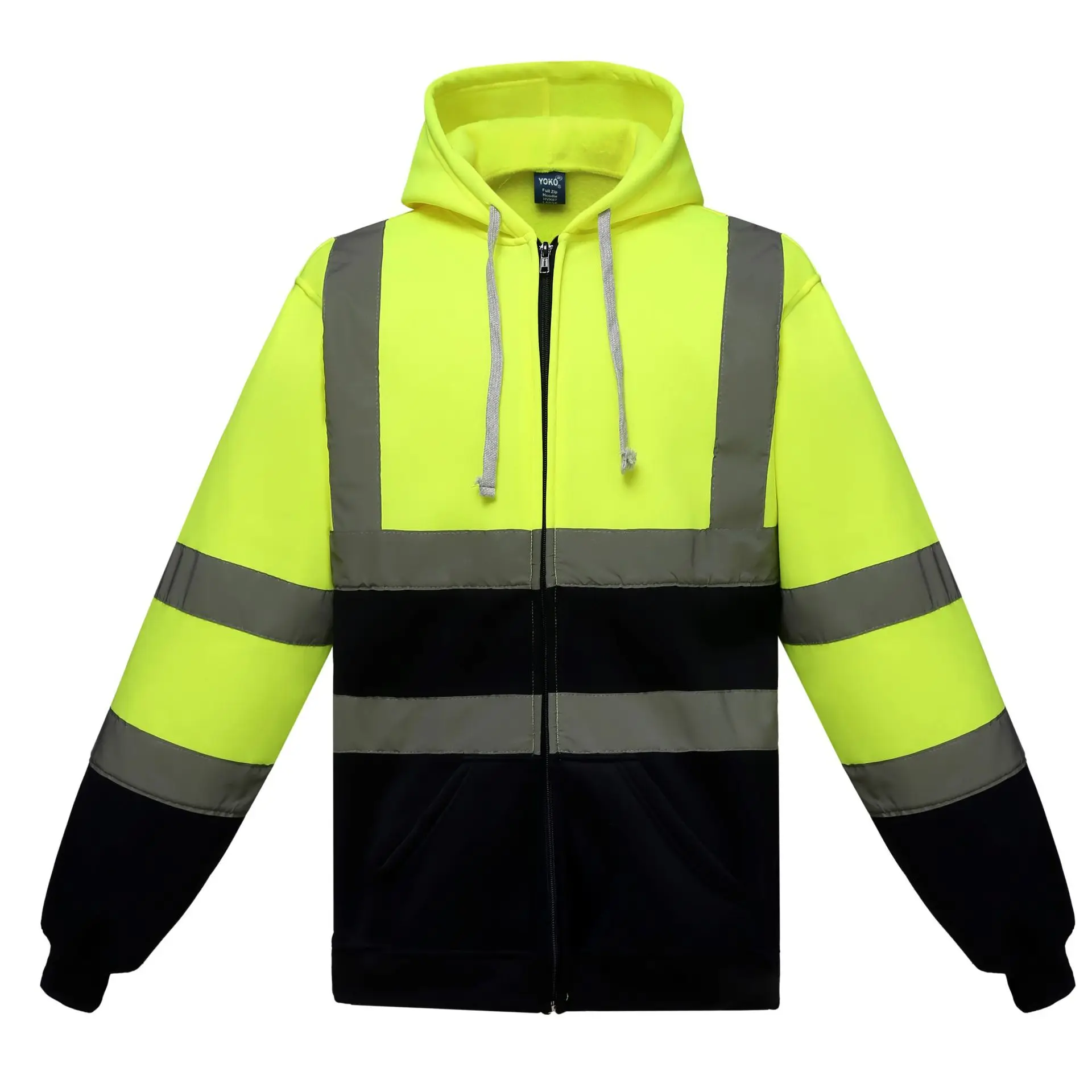 

Hi Vis Hooded Pullover Sweat Shirt Meet ANSI Class 3 Safety Hoody Workwear Men Knit Lining Full Zip Hooded Reflective Hoodies