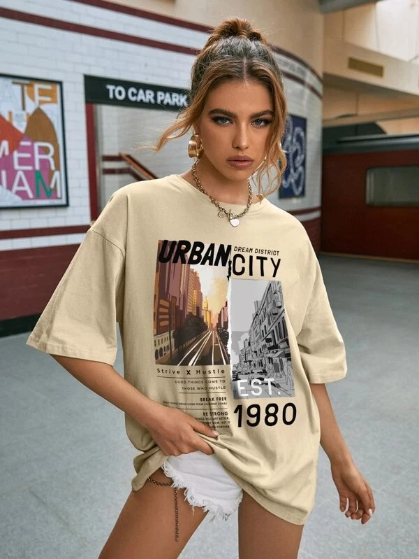 

T-shirts Women 2021 Vintage City Casual 90s Fashion Trend Printing Clothes Graphic Tshirt Top Lady Print Female Tee T-Shirt