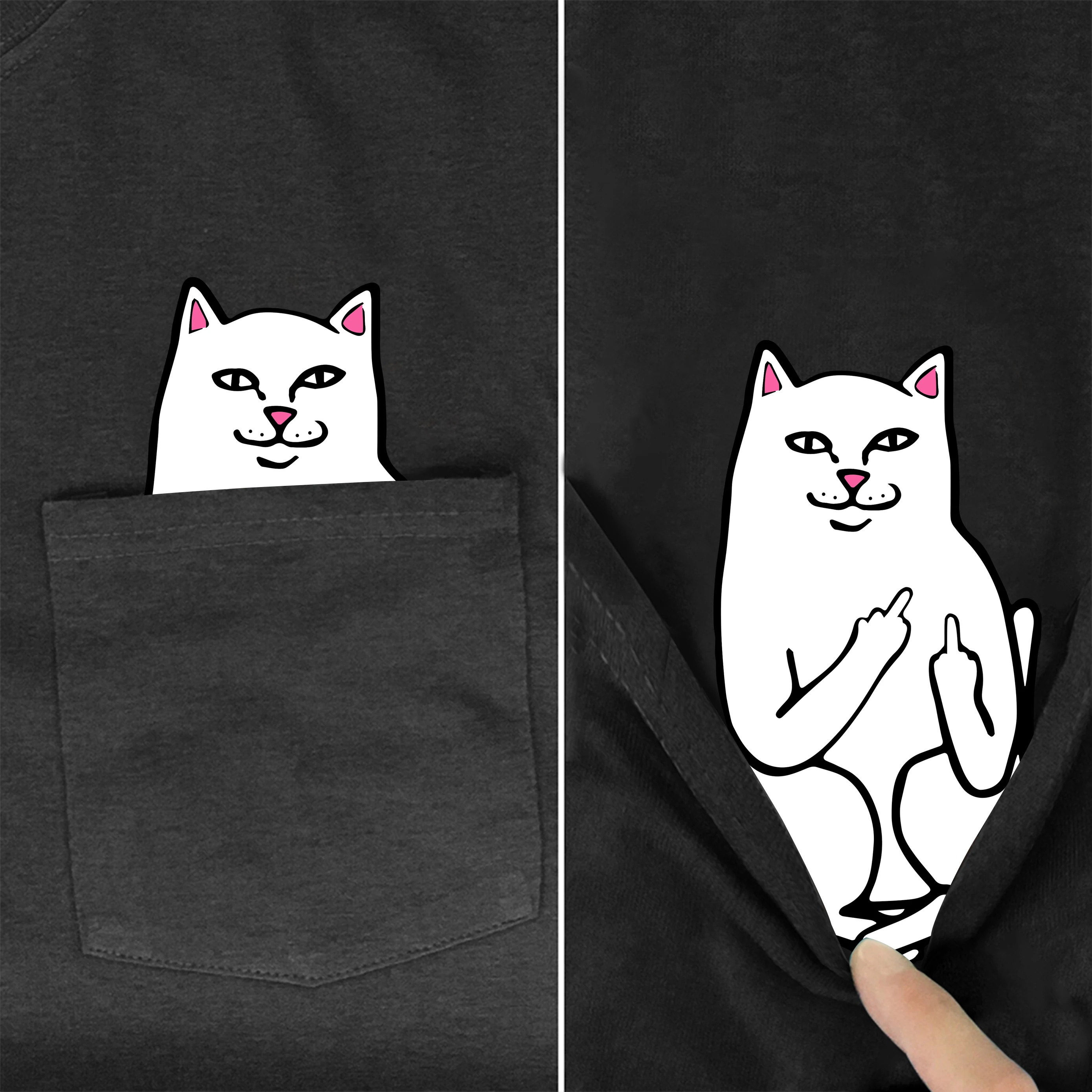 男性のtシャツファッションブランド新ポケット猫漫画のプリントtシャツ男性のシャツヒップホップ面白い原宿tシャツスタイル-2